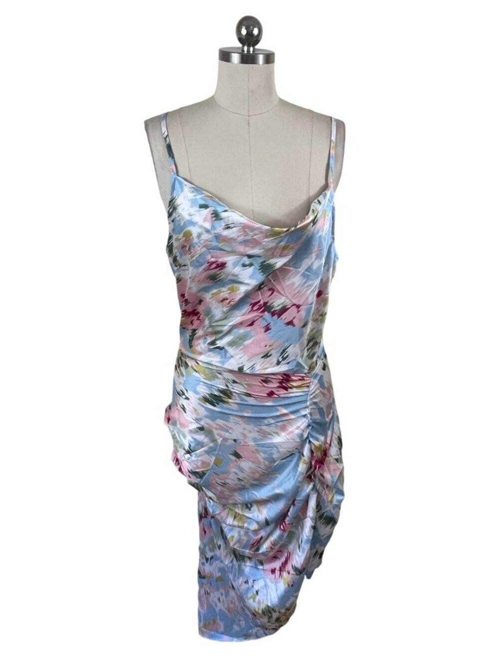 Cider Y2K Floral Ruched Midi Slip Dress Large Asymmetrical Soft Girl Feminine
